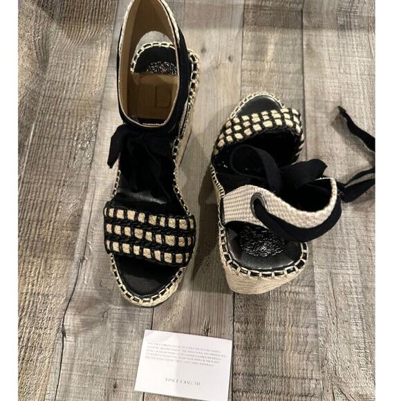 Vince Camuto Brisshel Leather Espadrille Wedge Sandal | Black & Natual | Sz 8.5 - Picture 5 of 13